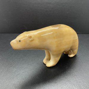 Hand Carved Bovine Bone Polar Bear Figurine 5" Vintage